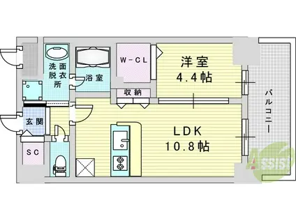 スプランディッド新大阪8(1LDK/12階)の間取り写真