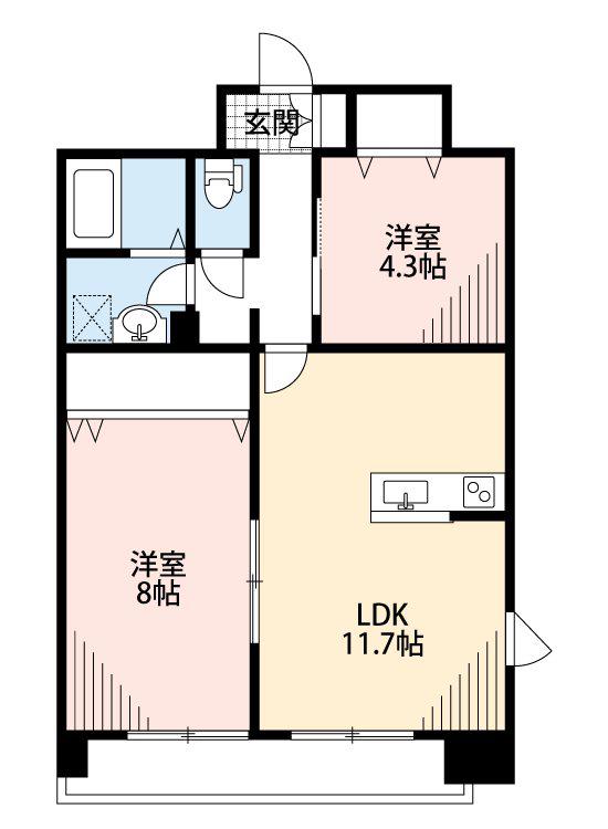 クロノス38花立(2LDK/6階)の間取り写真