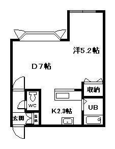 ルート医大前 D(1DK/1階)の間取り写真