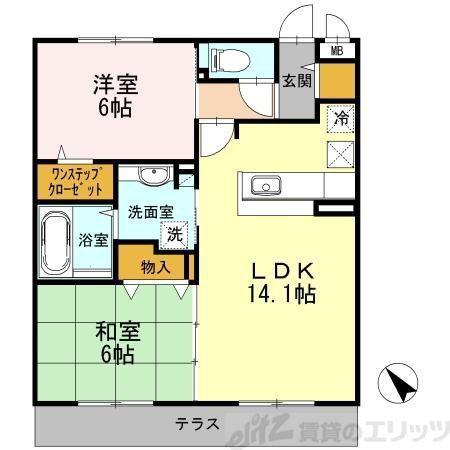 サンフラワー千里王子B棟(2LDK/1階)の間取り写真