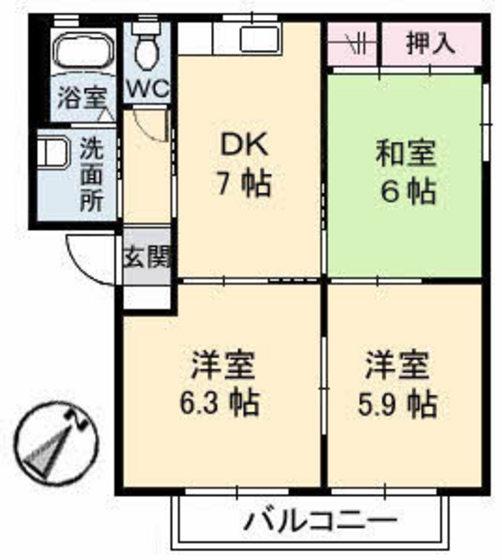 サンクレール(3DK/2階)の間取り写真