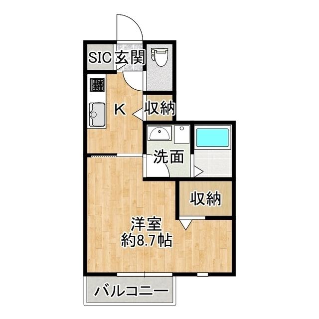 ブリージアうずら野B棟(1K/1階)の間取り写真