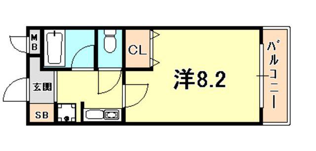 西灘駅前ハイツ(1K/3階)の間取り写真