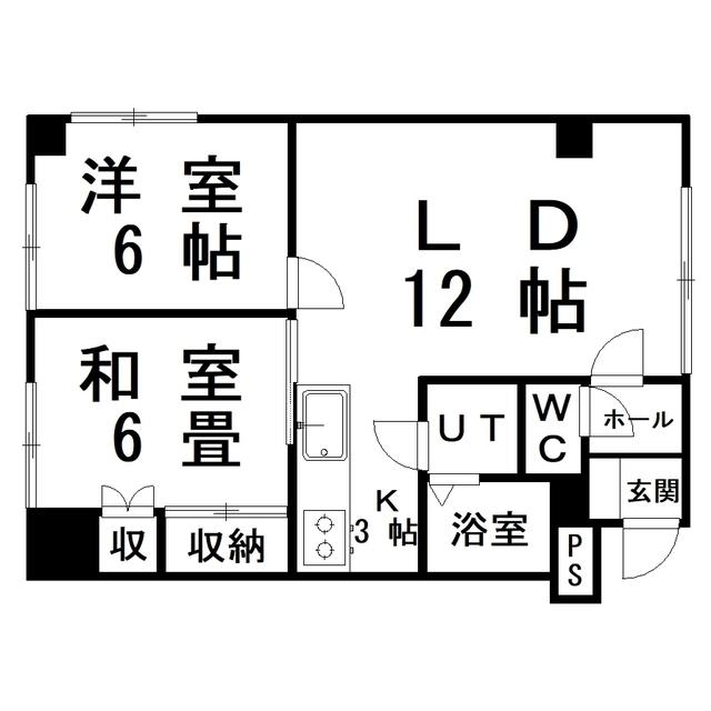 プレジデント城山(2LDK/1階)の間取り写真
