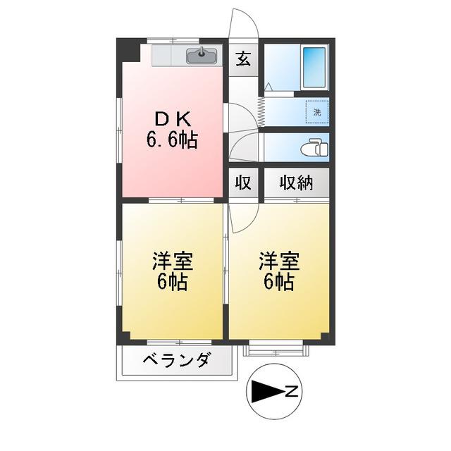 ハイツカツヤ(2DK/2階)の間取り写真