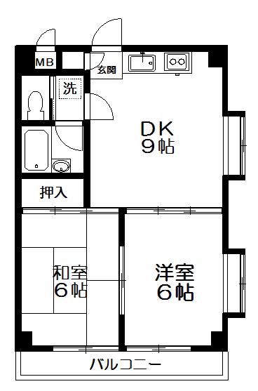ベルフラワー井草(2DK/2階)の間取り写真