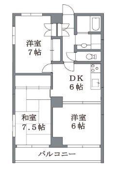 カーサデルソル(3DK/2階)の間取り写真