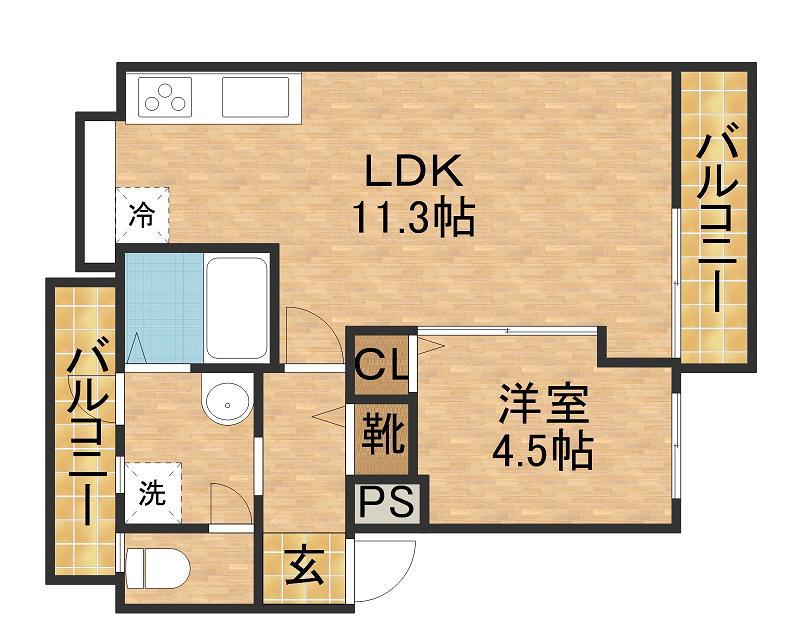 VIEWTERRACE売布III(1LDK/2階)の間取り写真