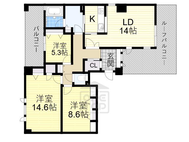 ES-GRANDE江坂公園(3LDK/13階)の間取り写真