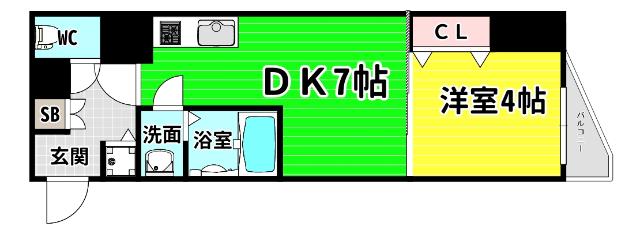 サムティ阿波座ベルシア(1DK/15階)の間取り写真