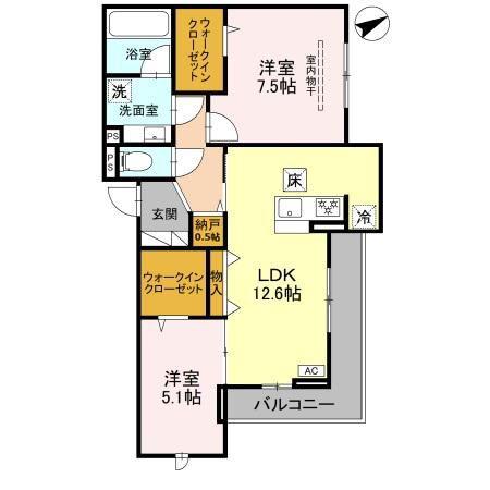 ヴェントプーロ東松山(2LDK/1階)の間取り写真