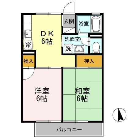 エスポワール(2DK/1階)の間取り写真