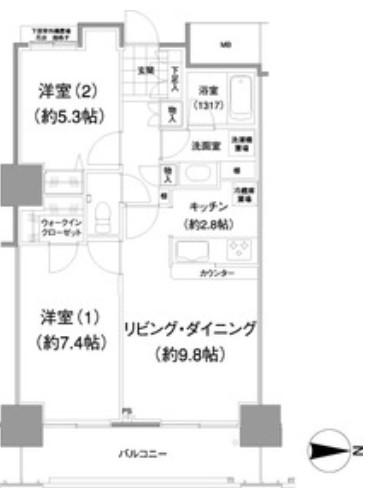 イストワール(2LDK/11階)の間取り写真