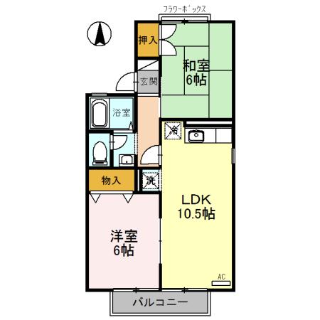 サンモール北花田B(2LDK/1階)の間取り写真