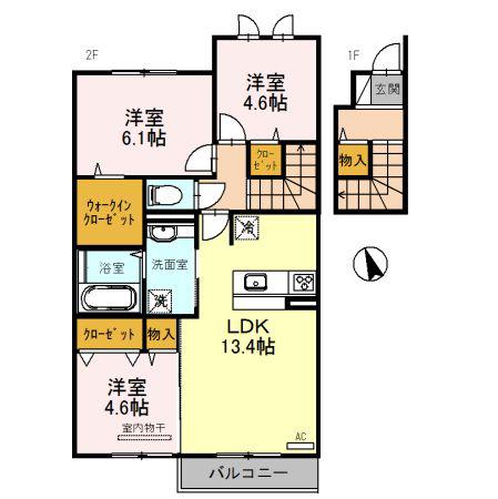 セジュール ウワト(3LDK/2階)の間取り写真
