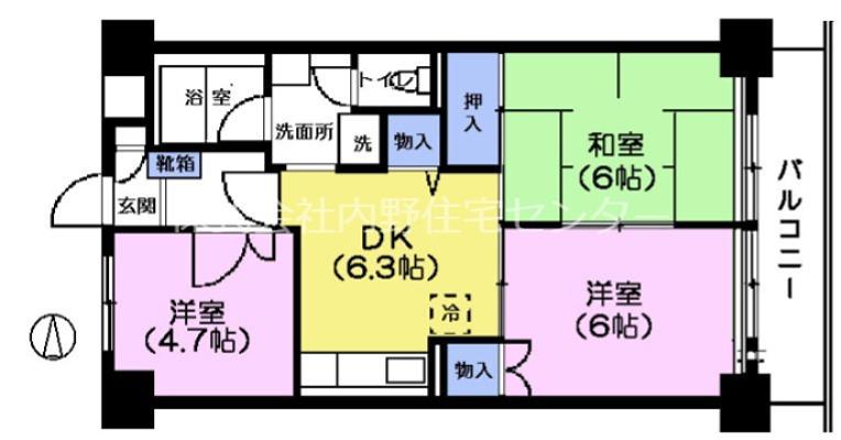 きんえいマンション(3DK/3階)の間取り写真