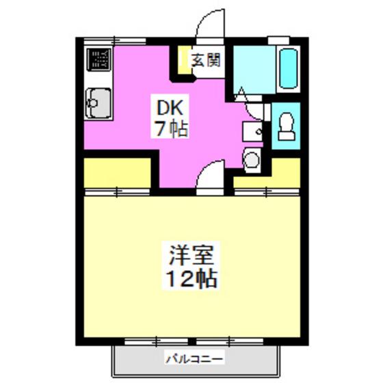 タウンハイツI(1DK/2階)の間取り写真