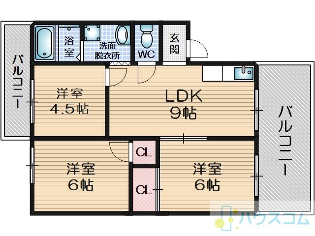 コーポラス摂津(3LDK/2階)の間取り写真