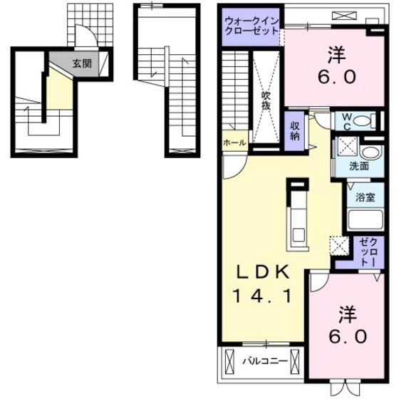 レゾンドIII 古市橋(2LDK/3階)の間取り写真