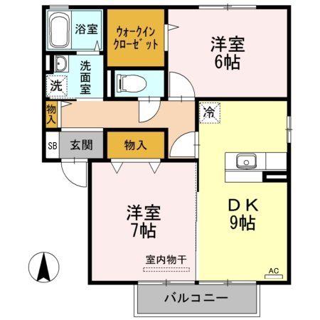 エトワール B棟(2DK/2階)の間取り写真