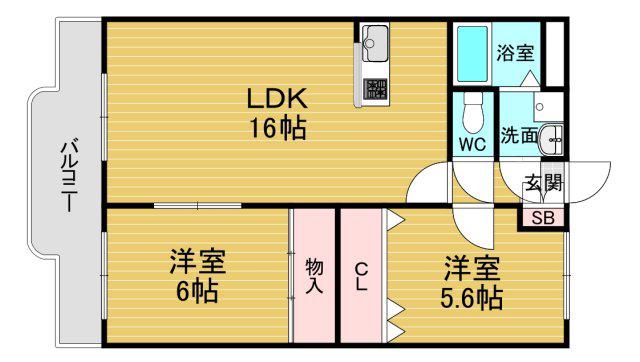 プランドール大和八木II(2LDK/3階)の間取り写真