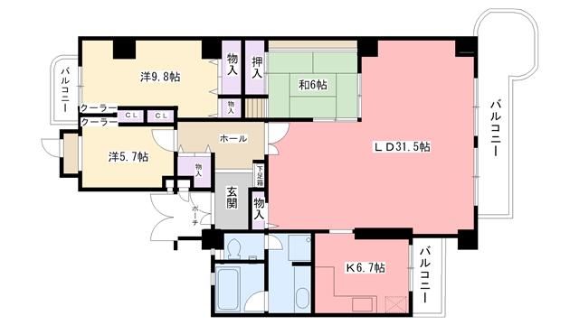 白鷹松下町マンション(3LDK/4階)の間取り写真