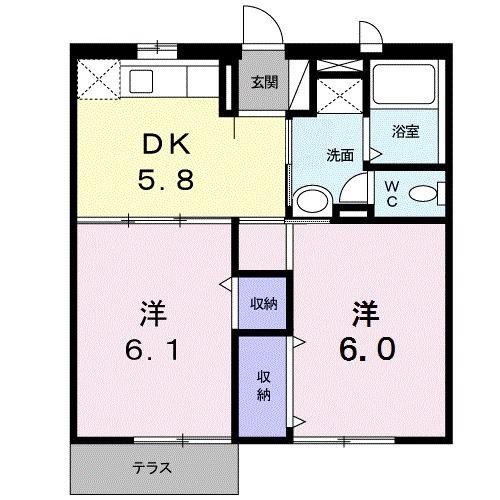 プライムステージ(2DK/1階)の間取り写真