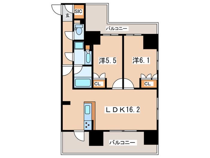 レーベン小田原THE TOWER(2LDK/14階)の間取り写真