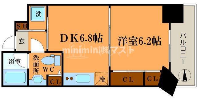 ドゥーエなんば南(1DK/5階)の間取り写真