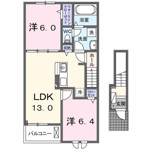 オルゴール具同II(2LDK/2階)の間取り写真