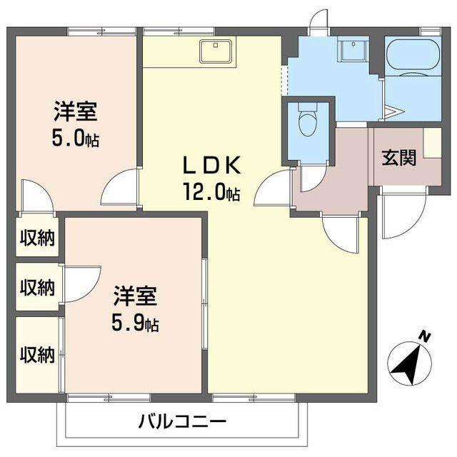 グレース22A棟(2LDK/2階)の間取り写真