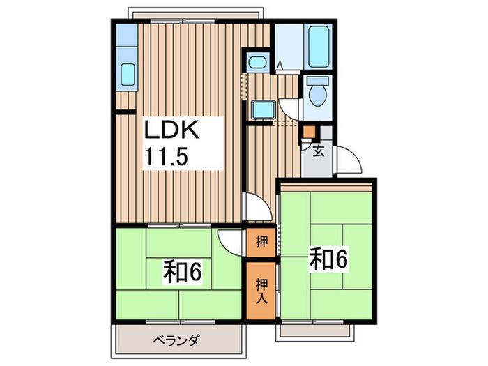 ルーセントハイツ桜ケ丘A(2LDK/2階)の間取り写真