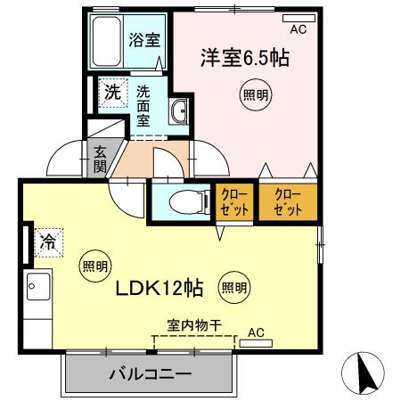 ボヌールYB棟(1LDK/2階)の間取り写真