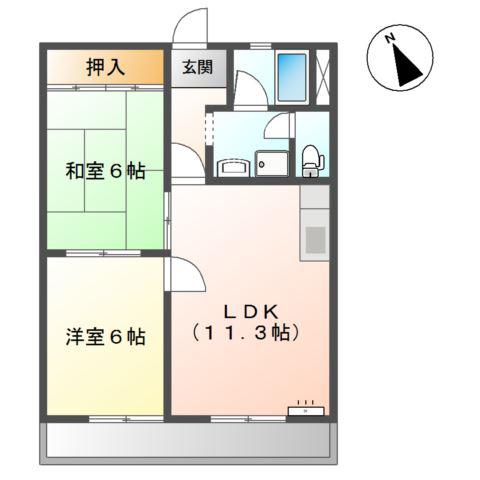 サンハイツ栄(2LDK/3階)の間取り写真