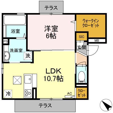 ジュメオス(1LDK/1階)の間取り写真