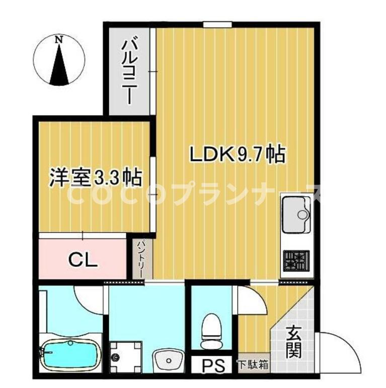 COCOTTO帯山東(1LDK/2階)の間取り写真