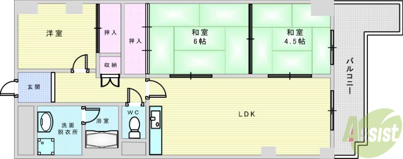 ハイマート緑地公園(3LDK/6階)の間取り写真