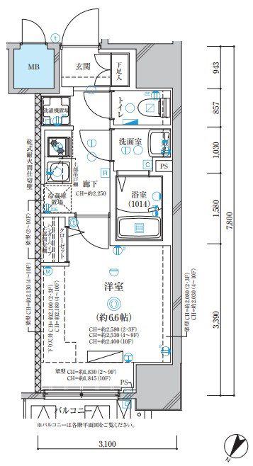 ディアレイシャス名古屋中村公園II(1K/7階)の間取り写真