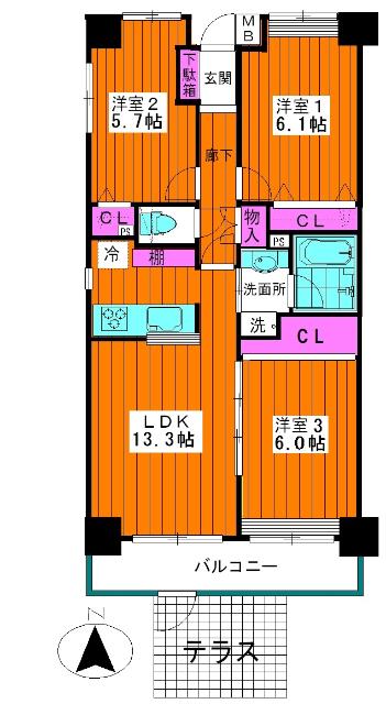 ミネルバコート(3LDK/2階)の間取り写真