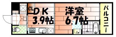 NO.47 PROJECT2100小倉駅(1DK/14階)の間取り写真