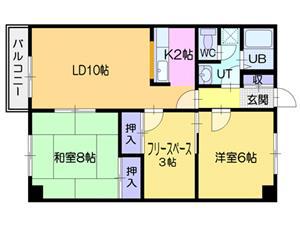 ダイアナ南幌ヒルズ壱番館(2SLDK/6階)の間取り写真
