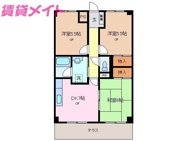 グリーンヒル山の手(3DK/1階)の間取り写真