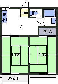 いしさかコーポ(2DK/2階)の間取り写真