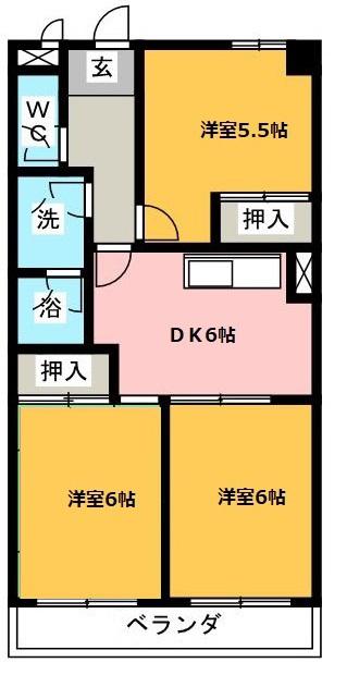 ソレアード川添(3DK/3階)の間取り写真