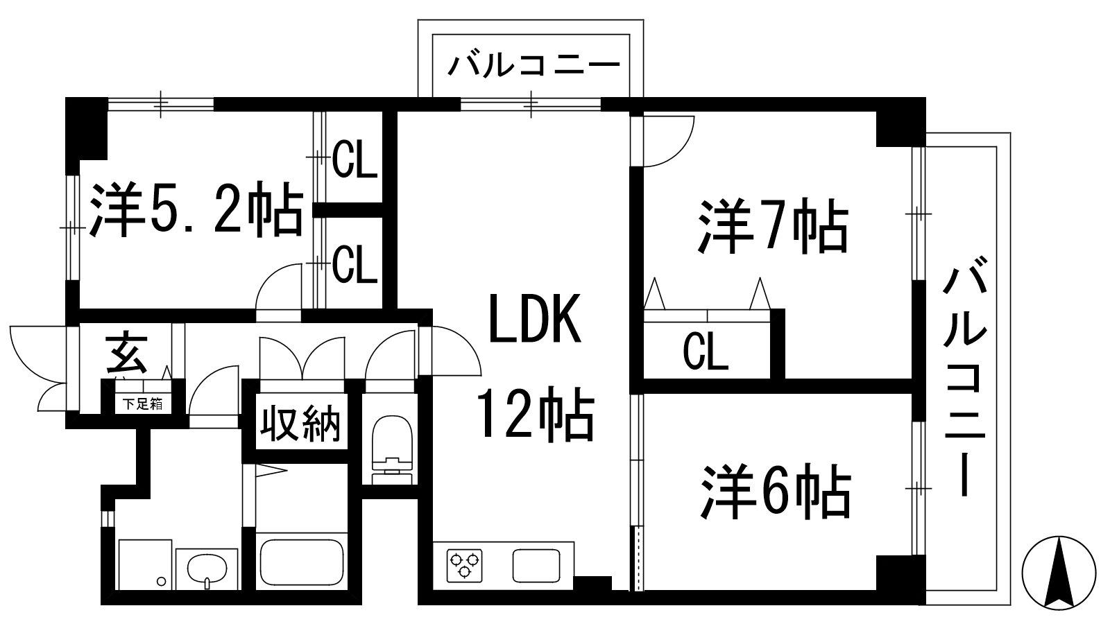三交宝塚パレス(3LDK/3階)の間取り写真