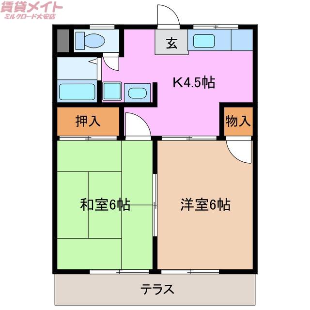 コーポコベルク北勢(2K/1階)の間取り写真