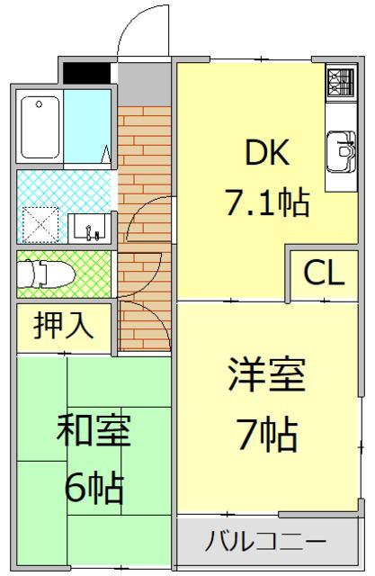 第一須走ハイツ(2DK/1階)の間取り写真