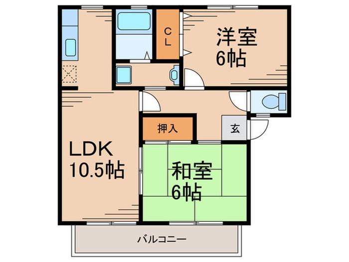 ウインディアB棟(2LDK/1階)の間取り写真