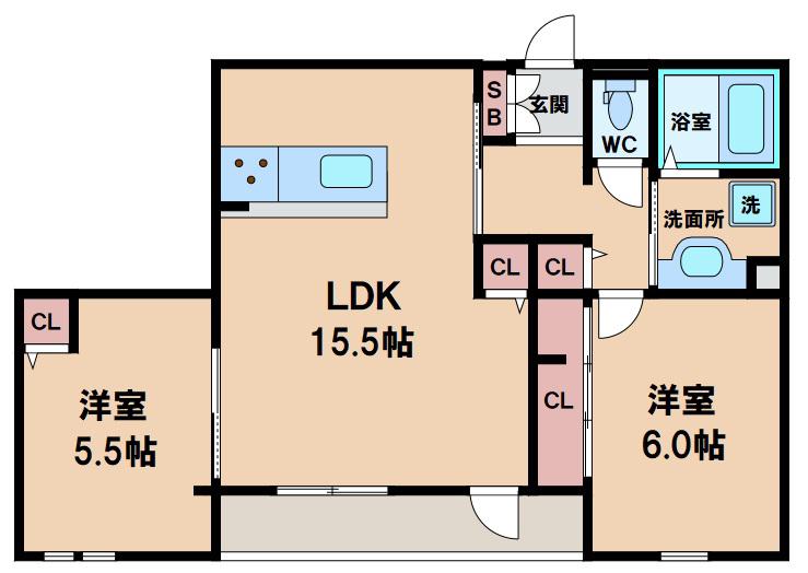 プルミエジュール帝塚山(2LDK/2階)の間取り写真