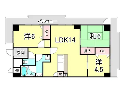 コモンパレス清水が丘(3LDK/4階)の間取り写真